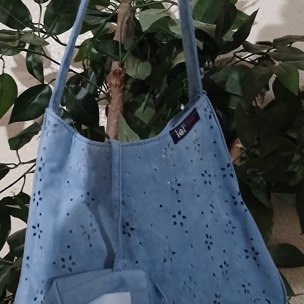 Light Blue Suede Perforated Shoulder Bag